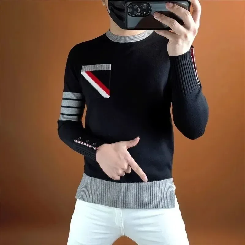 

Korean Golf Sweater Men Golf Wear 2025 Spring New Golf Jumper Round Neck Casual Luxury Brand Knit Shirts Top Men's Golf Clothing