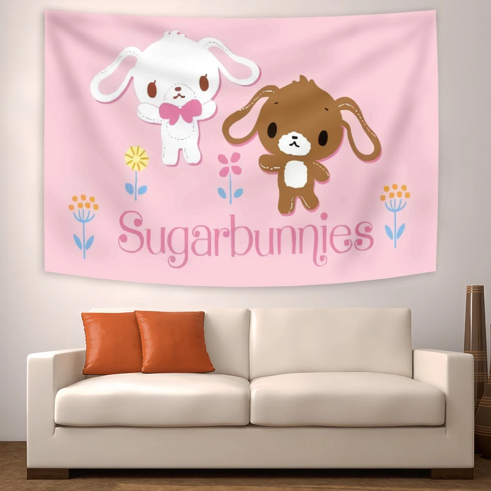 sugarbunnies Anime Tapestry Kawaii Cartoon Wall Tapestries For Teen Girl Bedroom Dorm Wall Headboard Aesthetic Decor Background