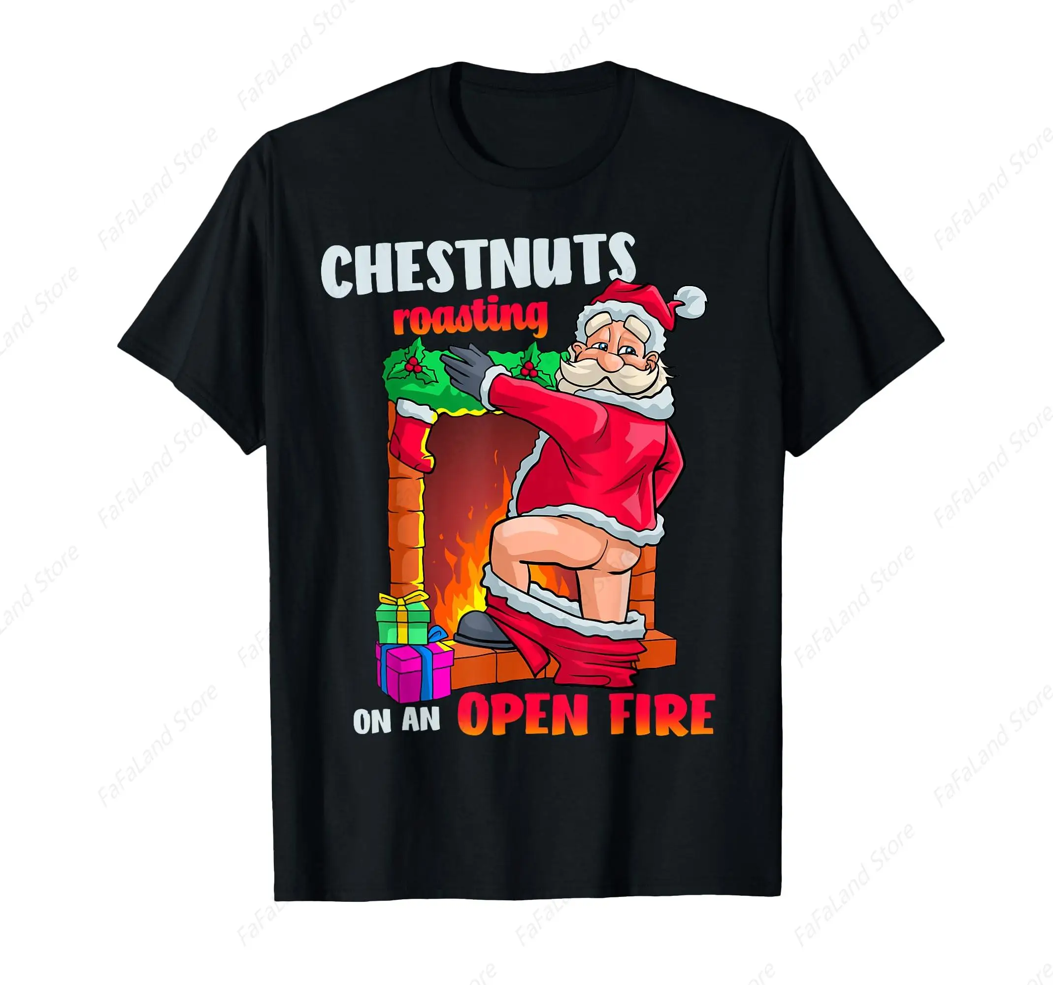 Chest Nuts Roasting Funny Naughty Santa Dirty Food Pun Xmas T-Shirt for Men Women Cotton Summer Top Tee Casual Short Sleeves