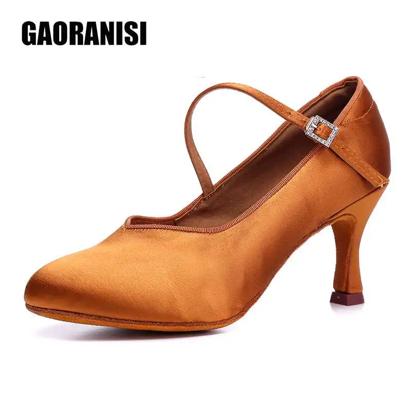 Vrouwen Latin Dans Schoenen Tan Satin Hoge Lage Hakken Dames Standaard Ballroom Dansschoenen Zachte Zool Moderne Dans Vrouwen schoenen