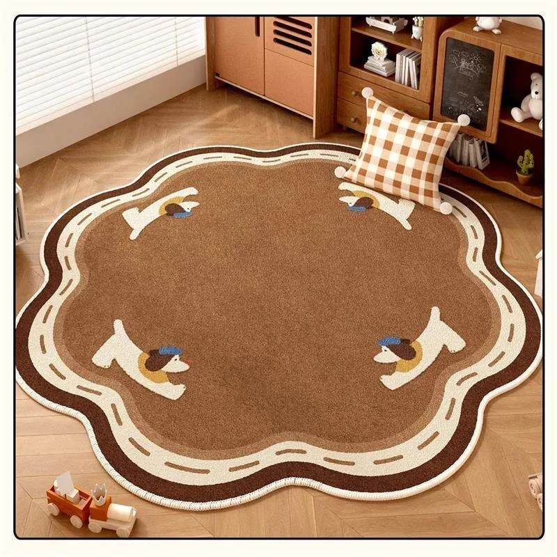 Round Rug Living Room Carpet Stain-resistant Wear-resistant Dirt-resistant Floor Mat Brown Cartoon Puppy Rugs Home Decor Carpets