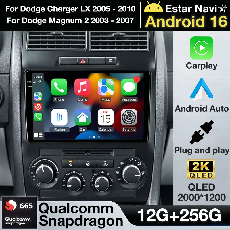 Android 16 Car Radio For Dodge Charger LX 2005 - 2010 For Dodge Magnum 2 2003 - 2007 Head Unit QLED GPS NAVI Qualcomm 4G WIFI BT