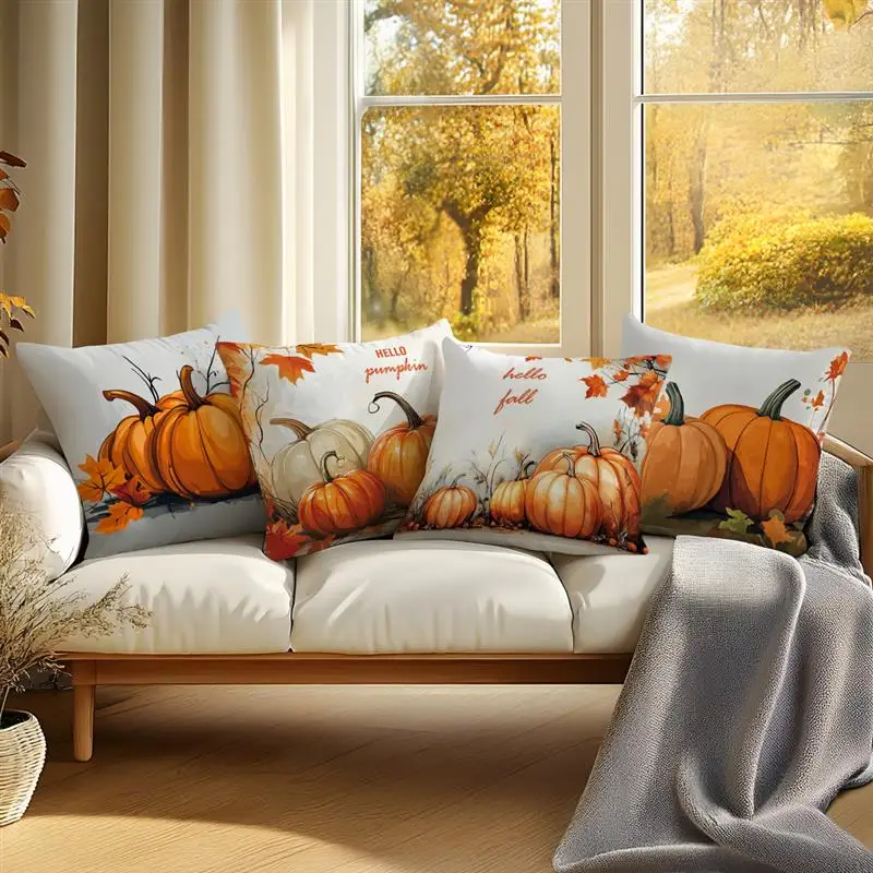 Autumn Pumpkin Maple Leaf Cushion Pillowcase Printed Polyester 45x45cm Throw Pillowcover Decorative Sofa Cushion Pillowslip