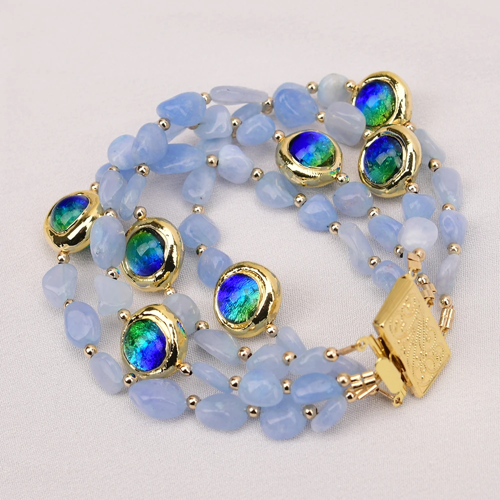 

G-G 4-рядный натуральный синий аквамарин с золотыми краями, браслет из синего муранского стекла, подарки для женщин