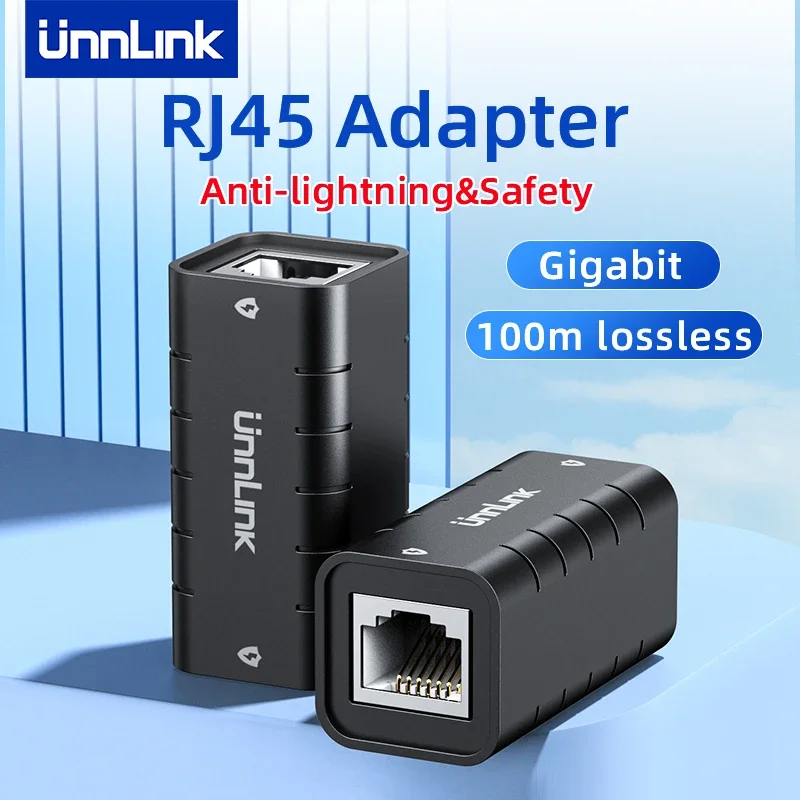 Unnlink RJ45-Anschluss, Anti-Lightning-Netzwerk-Extender, Ethernet-Adapter, Gigabit, 100 Meter, für Cat7, Cat6, Cat5e-Kabel