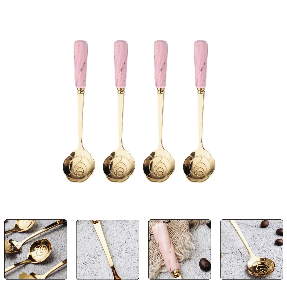 

4pcs Flower Shaped Spoon Coffee Dessert Household Ice Cream Ceramic Multipurpose Practical Easy Clean Reusable Stylish