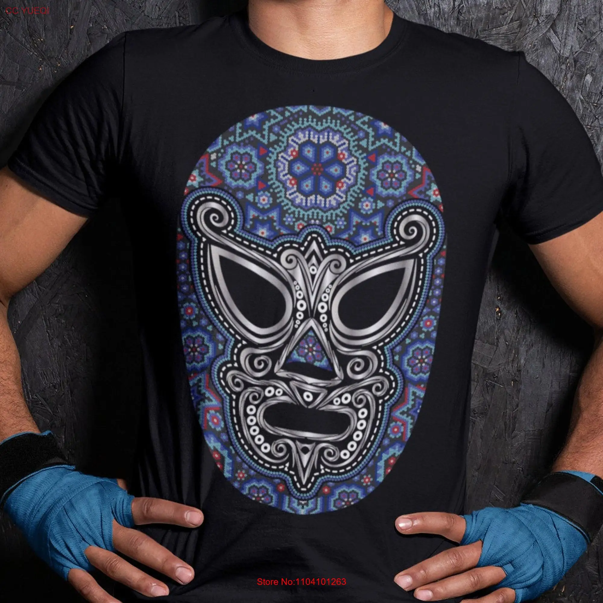 Huichol art lucha libre mask mexican wrestler T Shirt mexico shirts wrestling gifts artesania mexicana