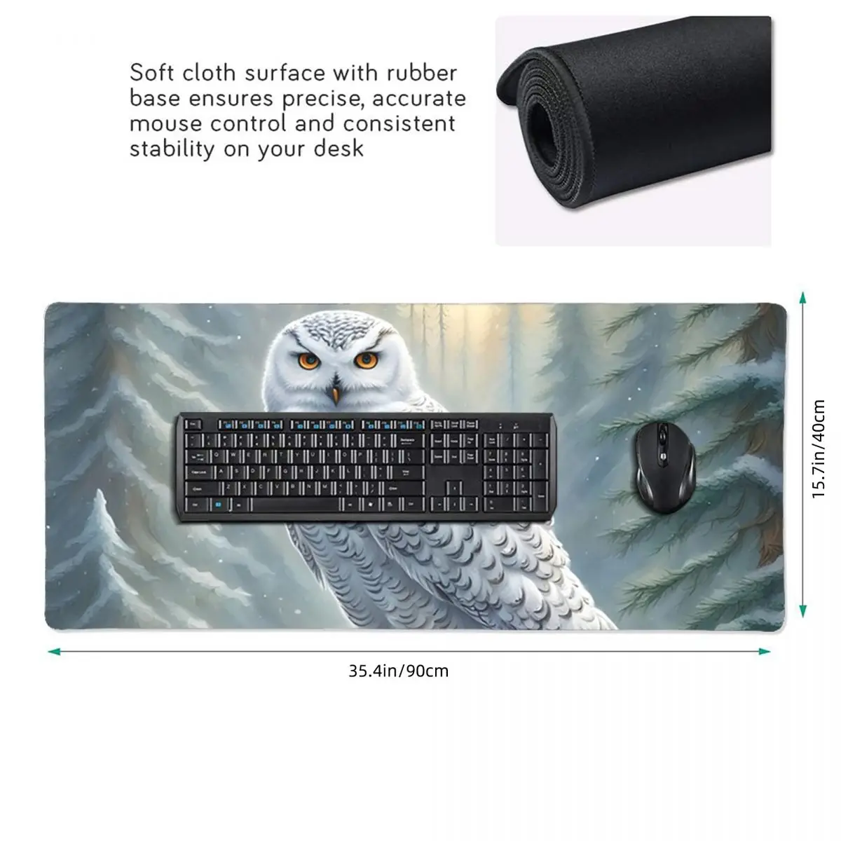 Large Mouse Pad White Owl On Snow Covered Branches Gamer Laptop Mats Keyboard Carpet Computer Gaming Office Accessories Desk Mat