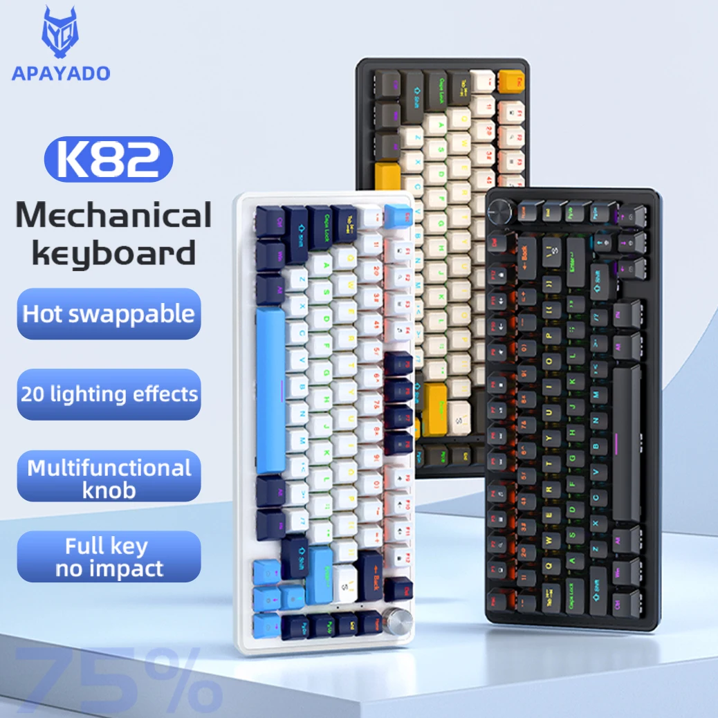 

APAYADO K82 Cool Backlight Mechanical Keyboard,82 Keys,Multifunctional Knob,Full Key Hot Swappable,Wired Connection,Windows&Mac