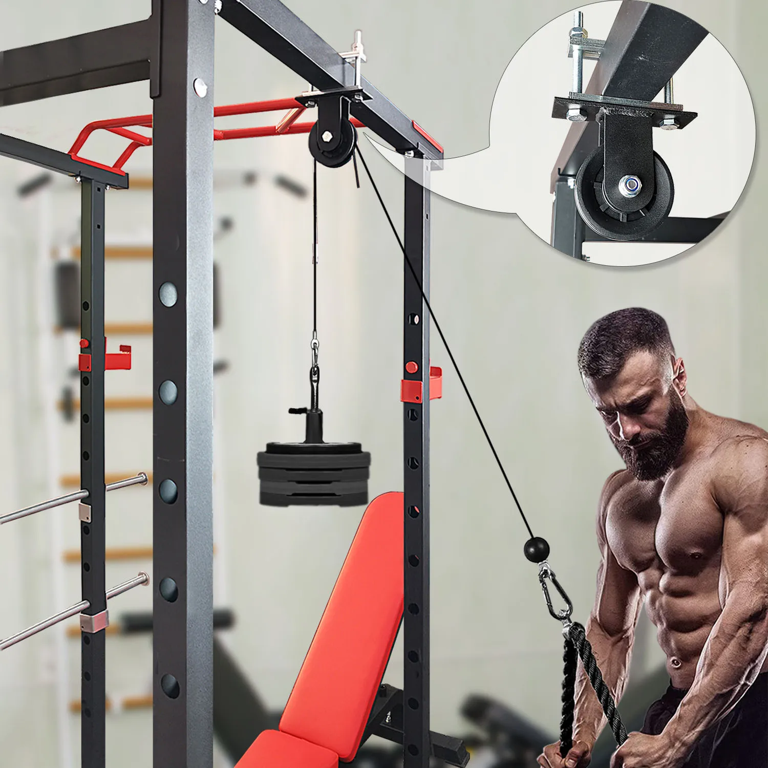 Upgraded Cable Pulley System, LAT Pull Down Machine for Home Gym Equipment,System for Strength Training Power Cages, Power Racks