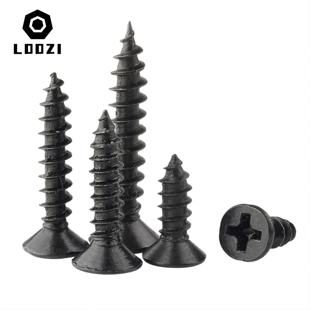 M1 M1,2 M1,4 M1,7 M2 M2,3 M2,6 M3 M3,5 M4 Schwarzer Stahl Kleine Micro Cross Phillips Flachsenkkopf selbstschneidende Holzschrauben – Detail 3