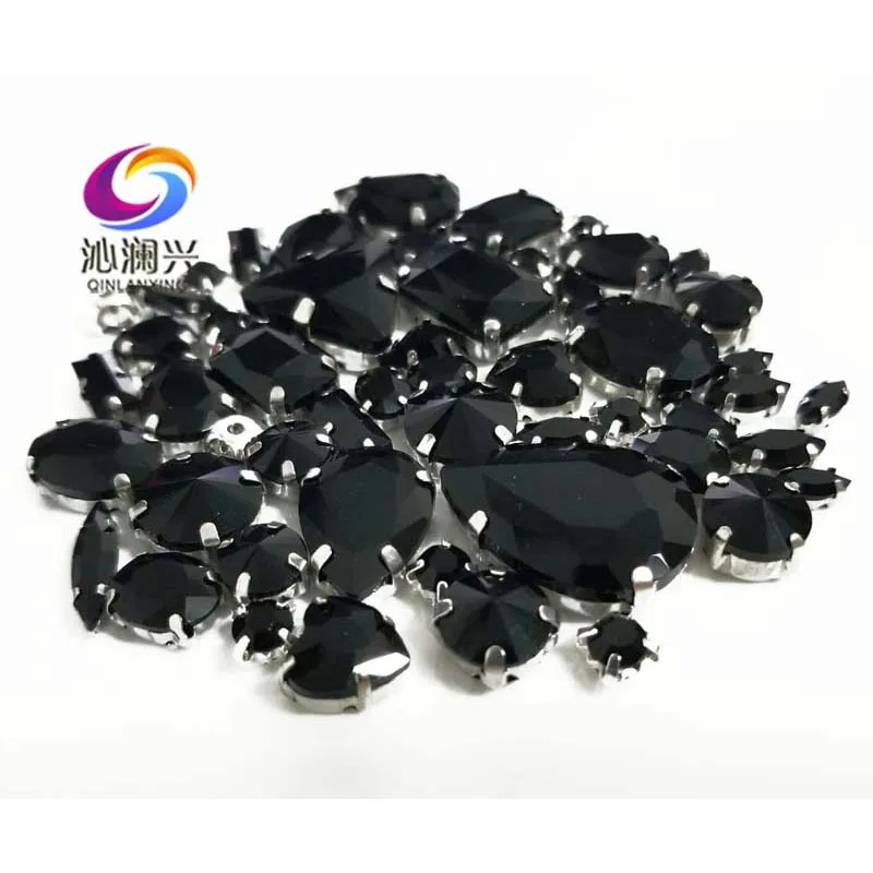 Mixed shape Glass Crystal Rhinestones, 68pcs/bag black Sewing Accessories, Use for Needlework, DIY Clothing Decoration