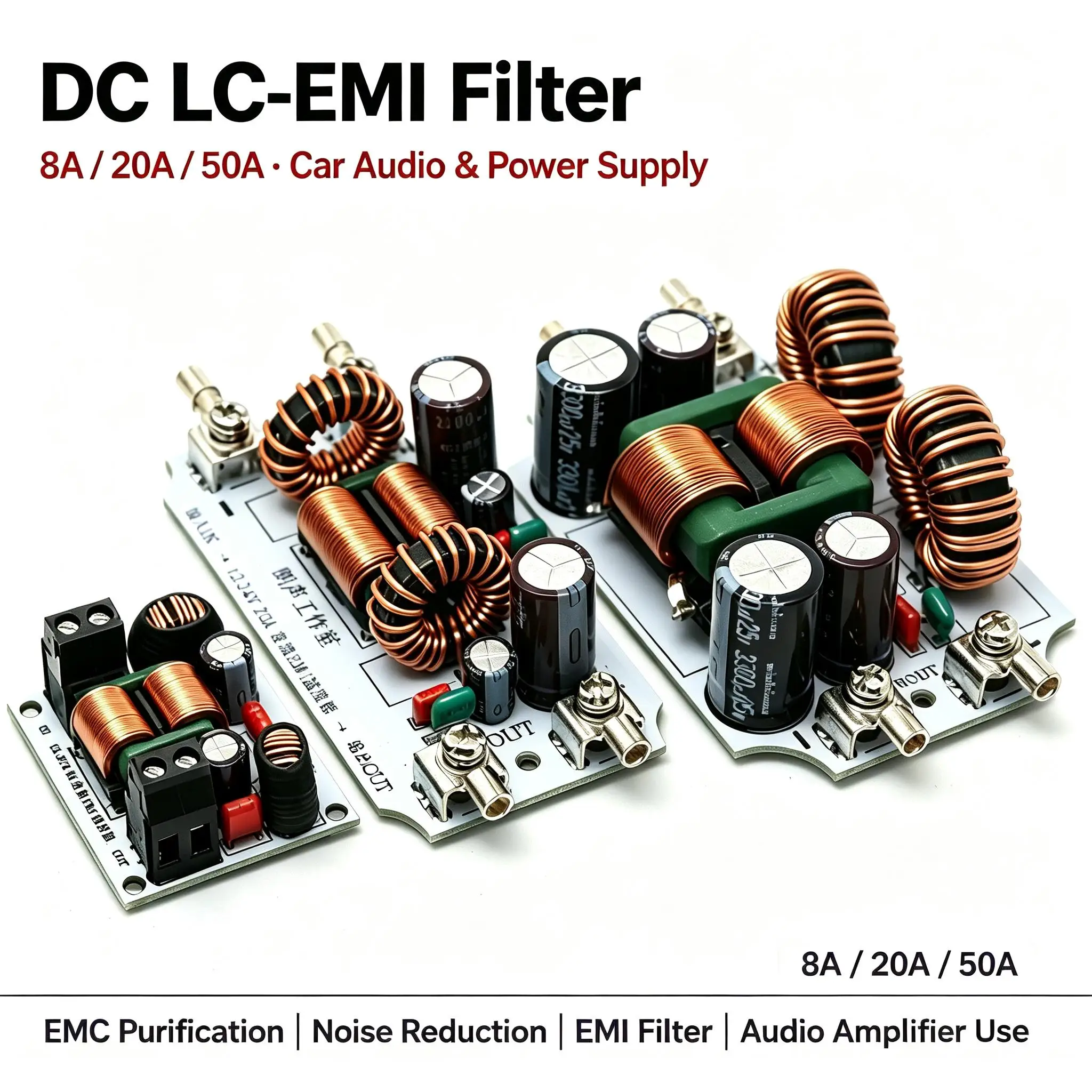 DYKB 8A 20A 50A DC LC-EMI Filter Power Supply EMC Car Audio Amplifier Purification Noise Impurities Electromagnetic Interference