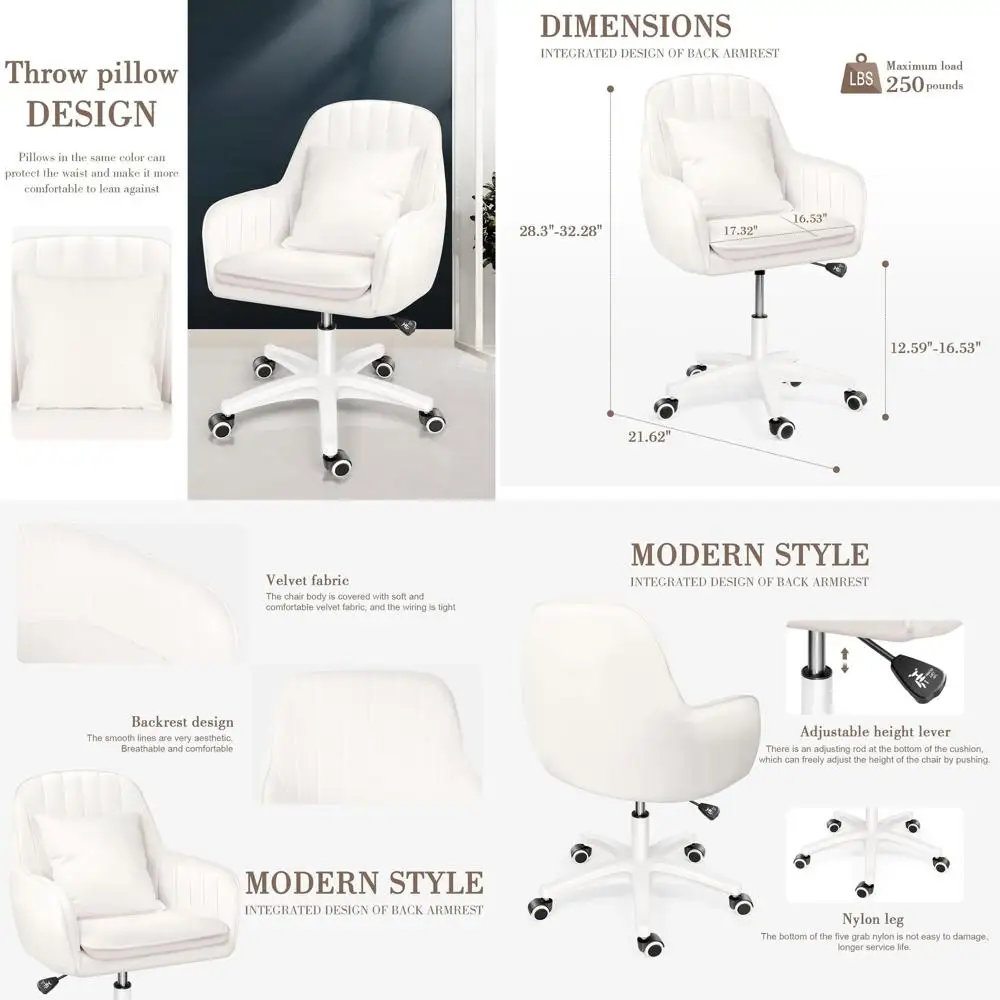 

Эргономичное поворотное кресло для рабочего стола с регулируемой высотой и поясничной поддержкой для домашнего офиса, белое