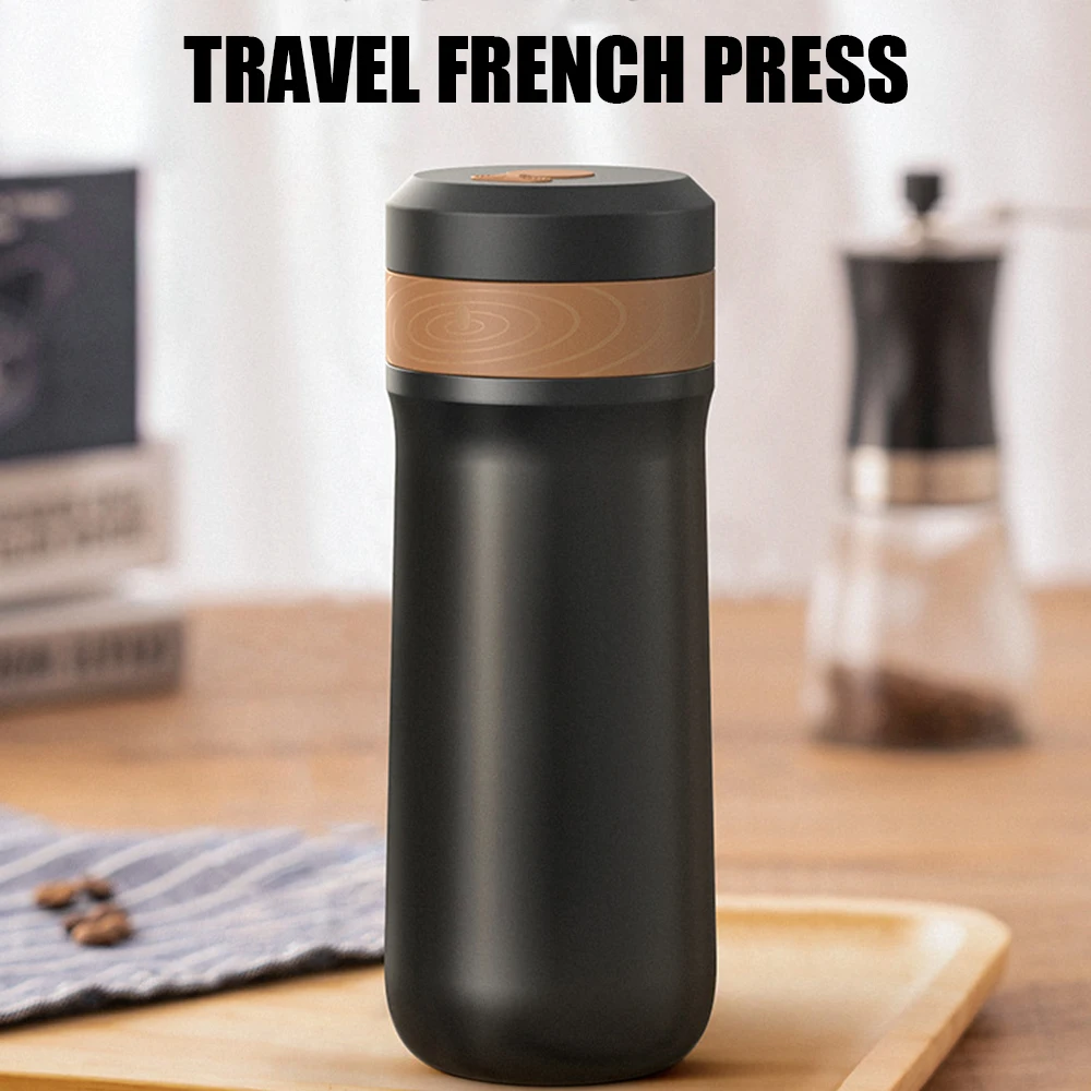 Travel French Press Mug Coffee Maker 2-Layer Filter Mesh Double Walled Stainless Steel Vacuum Insulated Coffee Maker Cup