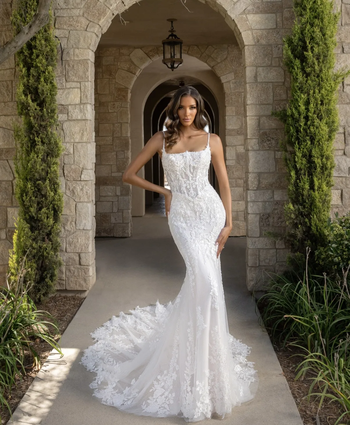 Customized New Wedding Dress Straps With Backless Design Lace Decal Decoration Long Tail Fishtail Skirt vestido de novia