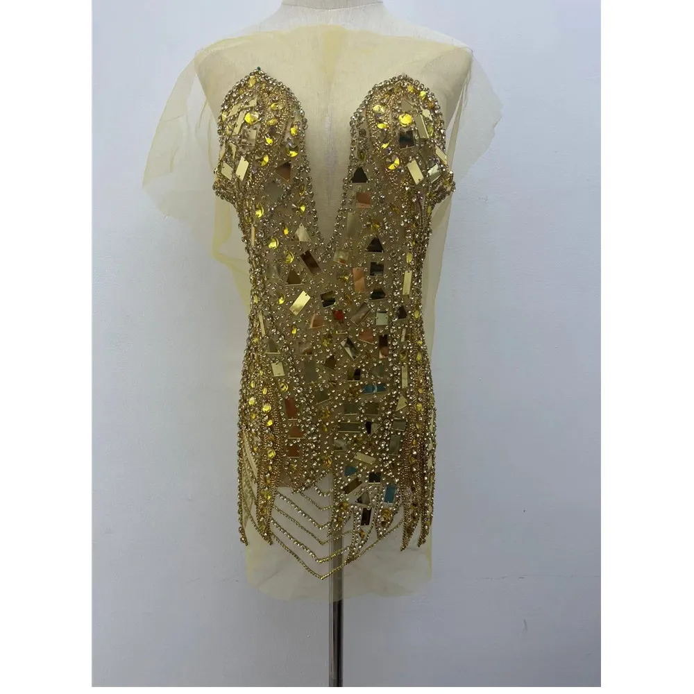 Handmade Fashion Bodice Rhinestone Applique Gold Bridal Appliques Beaded Rhinestone For Clothing Dresses