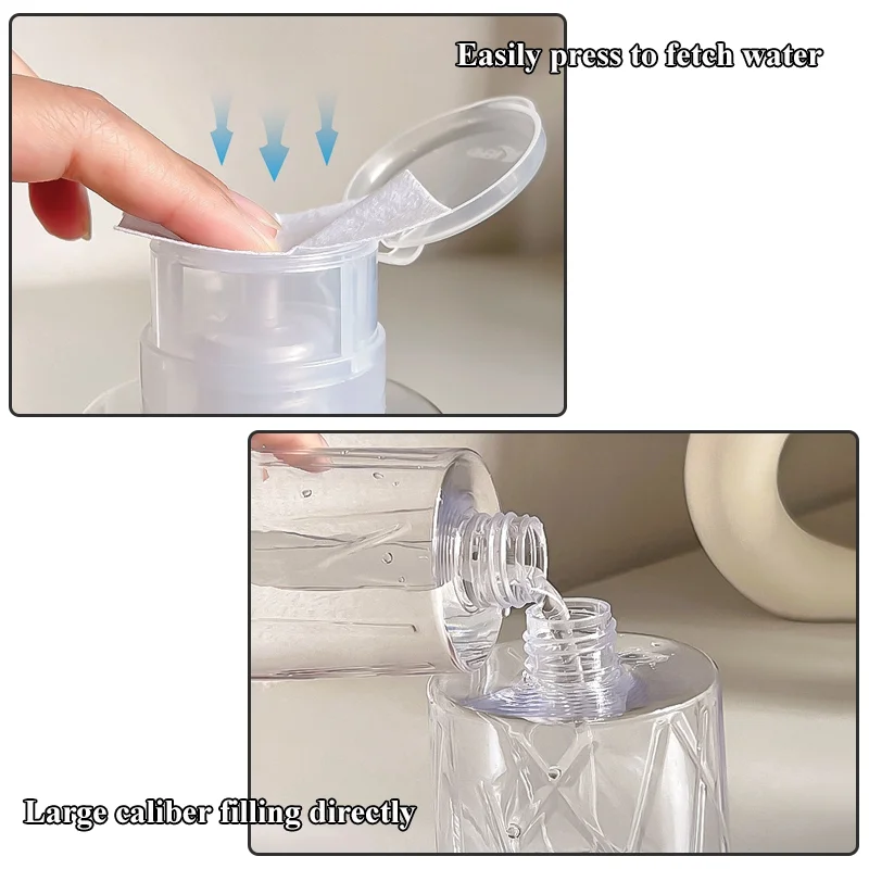 200/60ML Lockable Empty Pump Dispenser Refillable Bottle Nail Polish Makeup Remover Manicure Cleaner Container Press Bottle