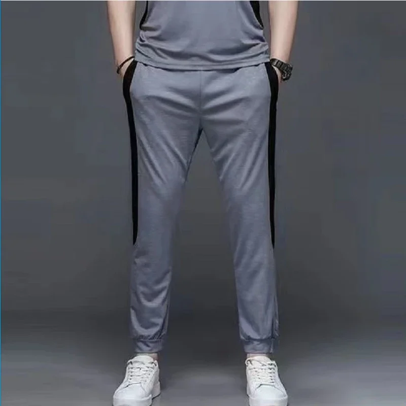 Male T Shirt Grey Tracksuit Sportswear Top Jogging Sports Suits No Logo Clothes for Men Gym Pants Sets Smooth Stylish Essential