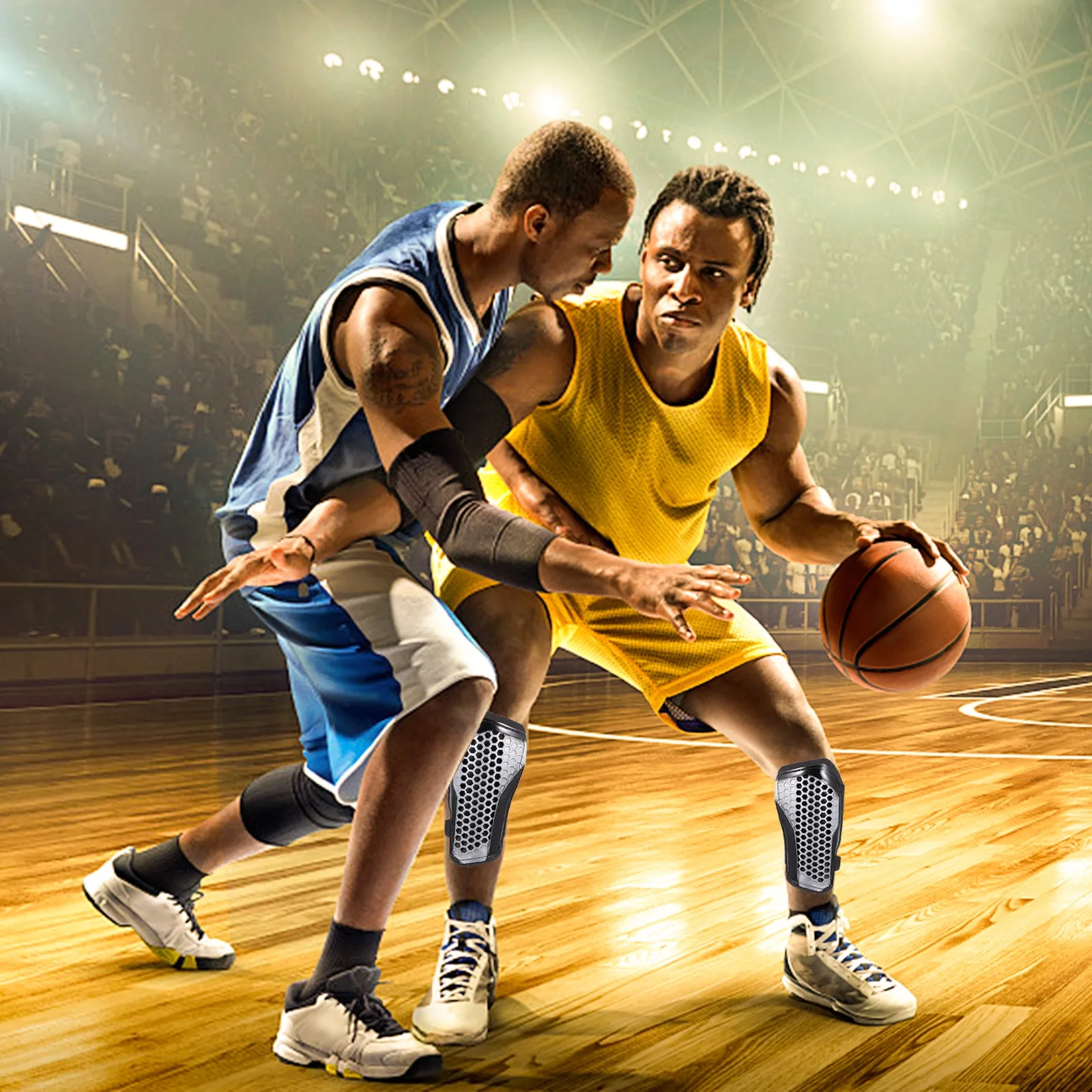 

1 Pair Football Shin Guard Lightweight Breathable Adjustable Calf Protector Soccer Protective Gear Impact Equipment