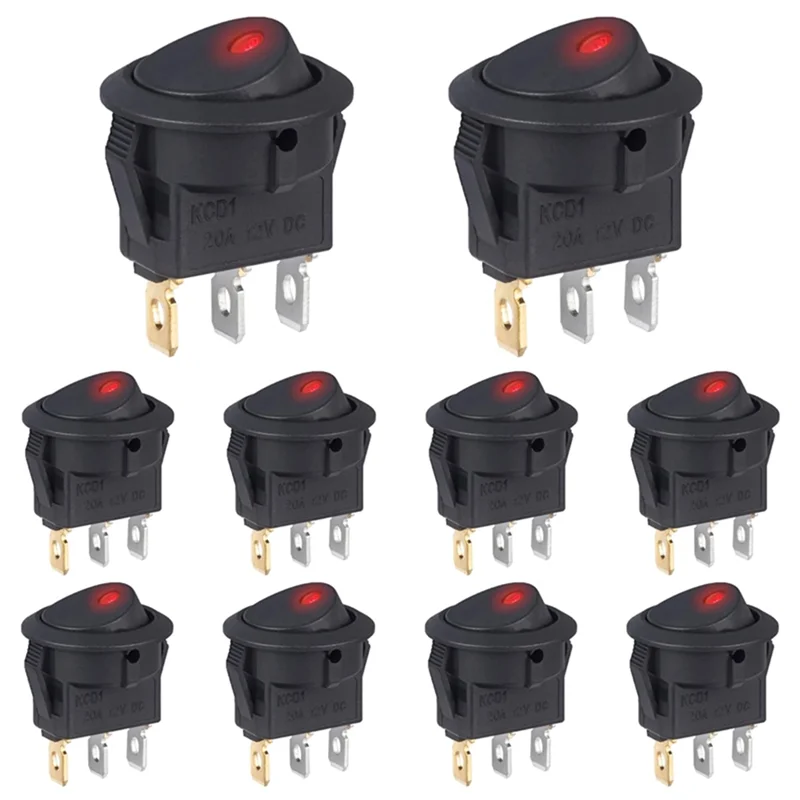 B27B On-Off Control Push Button Switch 3 Pin 12V 20A 20Pcs LED Car Truck Rocker Round Toggle Amps