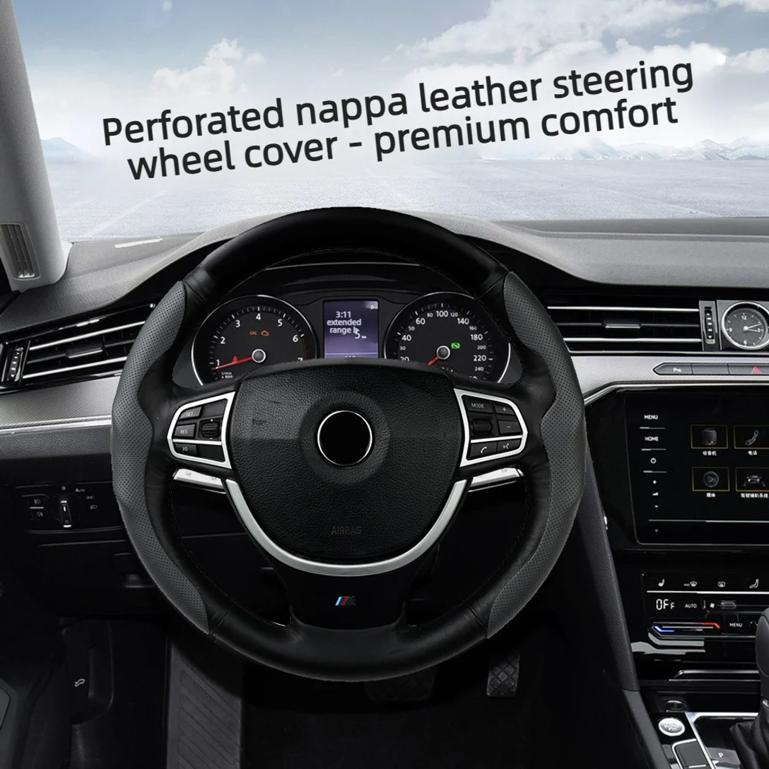 universal circular car steering wheel cover Nappa leather steering wheel cover anti slip protective cover luxury accesso