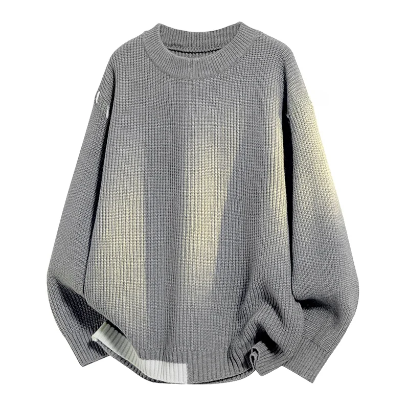 

Trendy Teenage Men's Knitted Sweater Loose round Ne Long Sve Crop Top Ciwalk Polyester Fiber Non-deformable