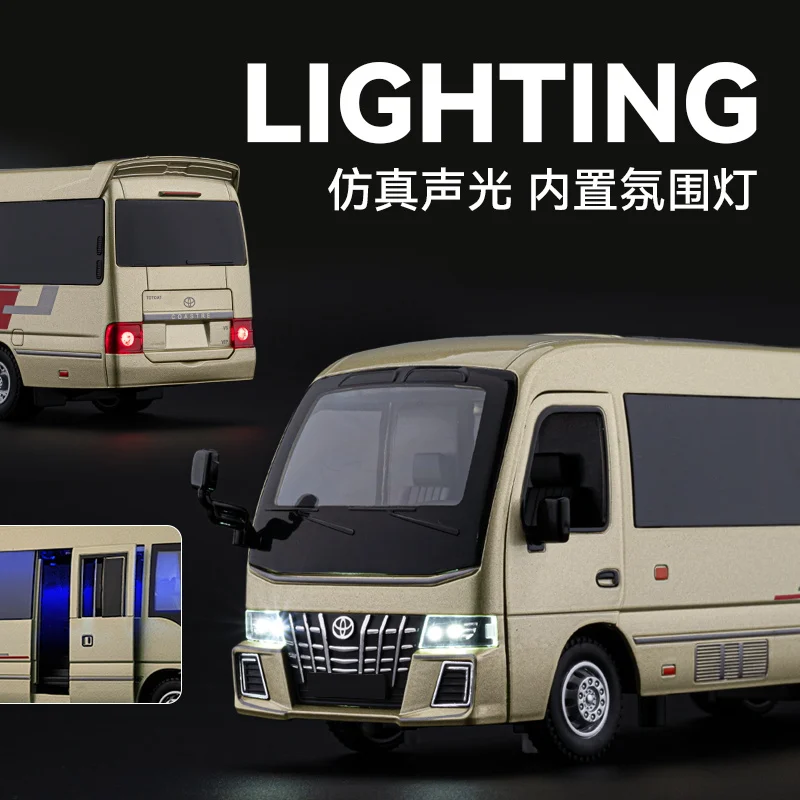 โมเดลจำลองรถโตโยต้าโคสเตอร์ ขนาด 1:33 ของแท้จากบริษัท พร้อมเสียงและแสง ของเล่นเด็กผู้ชาย ของขวัญ ของสะสมแฟชั่น