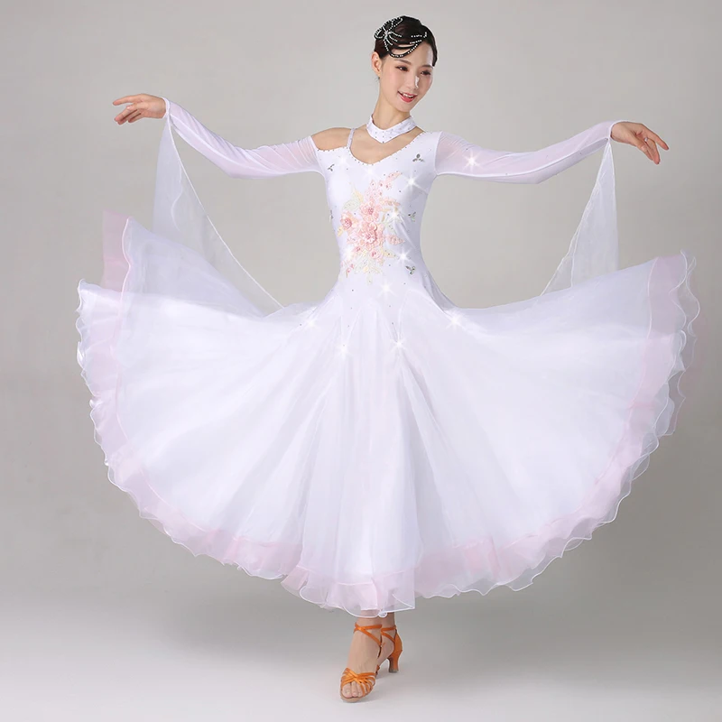 

New Women's Ballroom Competition Dresses Modern Waltz Tango Standard Clothes Rhinestone White Big Swing Stage Costumes