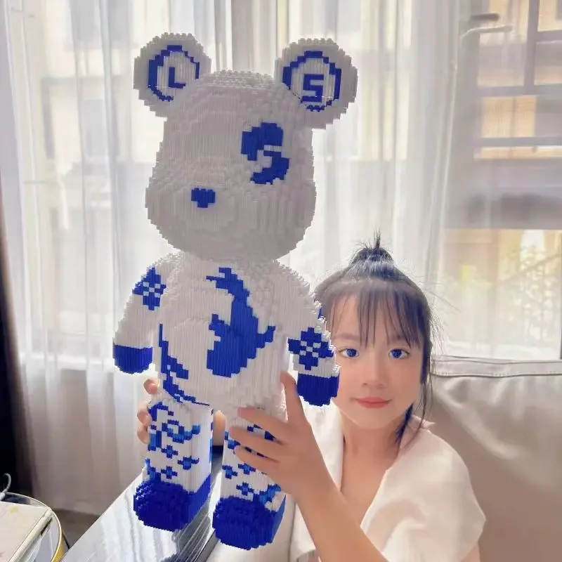 

Chinese Style Blue and White Porcelain Violent Bear Building Block Small Particle Assembly Children's Puzzle Toy