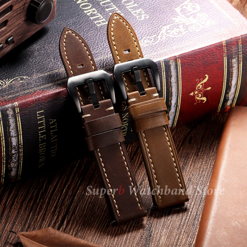 Ремешок для часов из воловьей кожи, быстросъемный ремешок для Panerai 18/20/22/24/26 мм, винтажный браслет для мужчин, универсальные аксессуары для часов