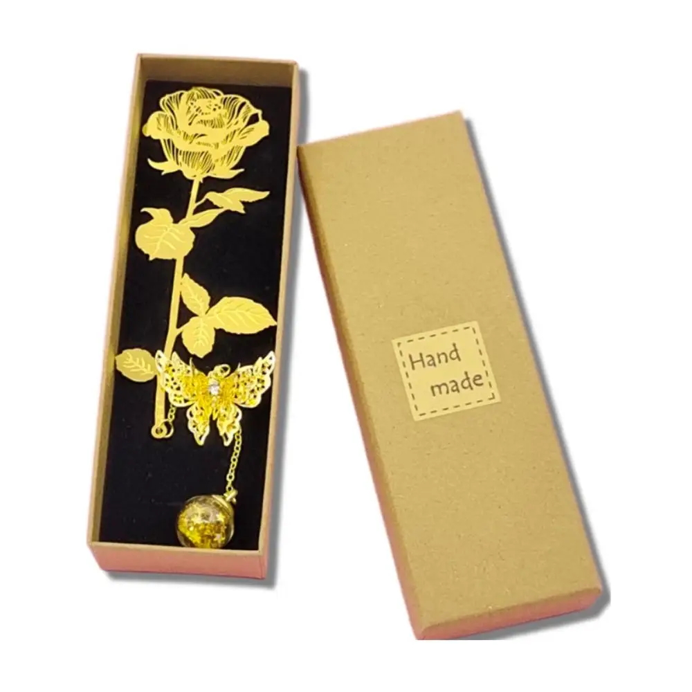 1 Set With Gift Box Metal Bookmark Christmas Gift Classic Style Vintage Golden Rose Bookmarks Pendant Book Clip Student