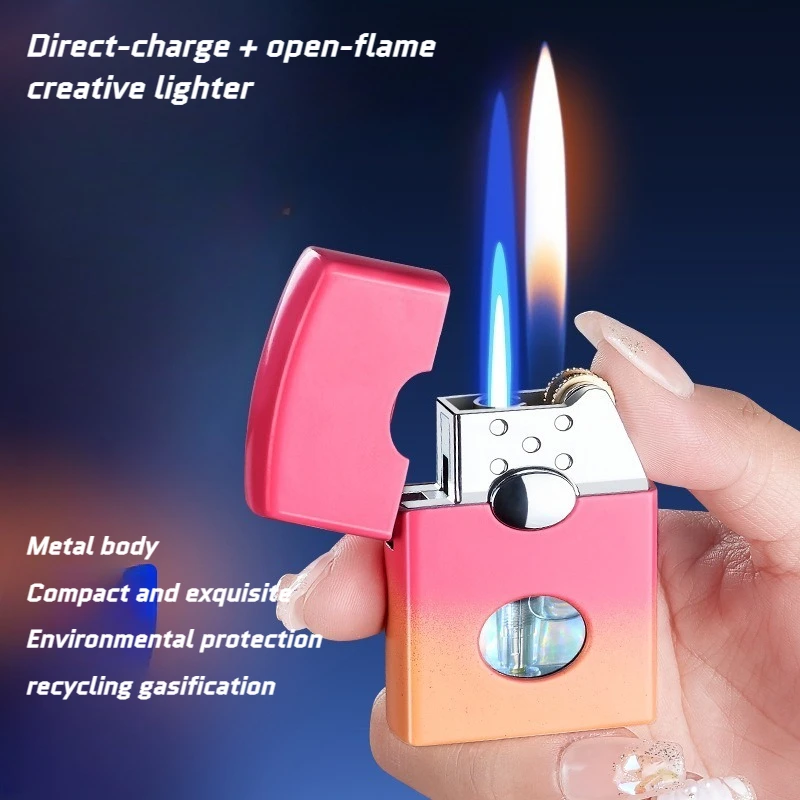 

Creative Grinding Wheel Dual-flame Open Flame Lighter Compact Business-grade High-end Gift Cigarette Lighter Gift Box
