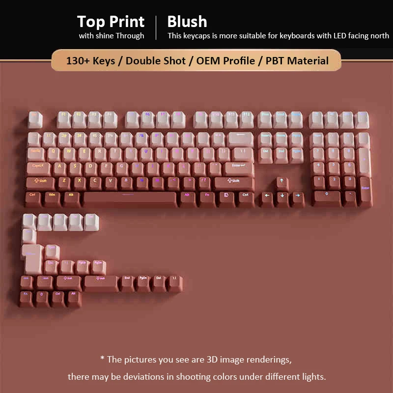 

130-клавишный OEM-профиль с RGB-подсветкой, колпачки для клавиш Blush PBT, двойные колпачки для переключателей Gateron MX, механическая игровая клавиатура