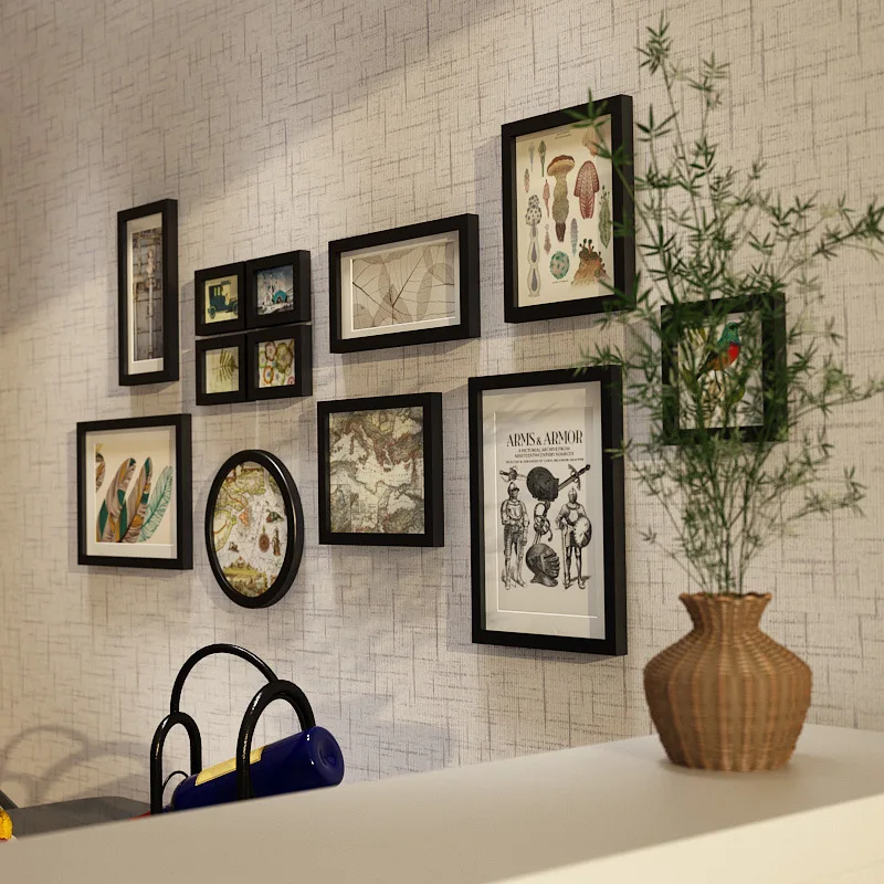 Solid wood picture frame set for sofa feature wall, creative wall art for bedroom with minimalist photo frames