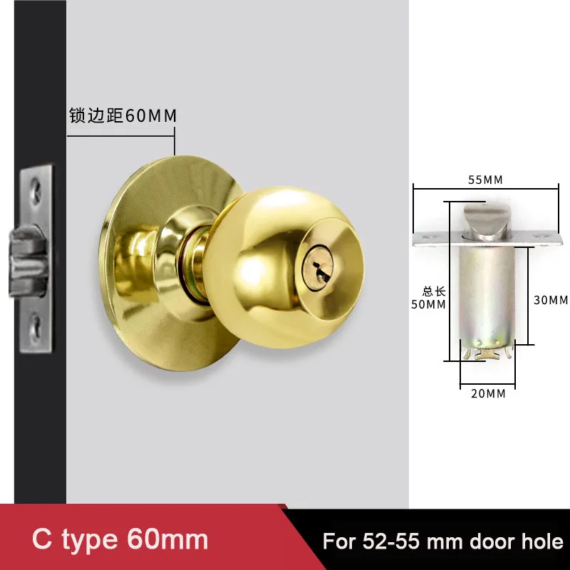 Aluminum Alloy Round Door Knobs Rotation Lock Knobset Handle Metal Door Knob With Key for Home Bedrooms Living Rooms Bathrooms