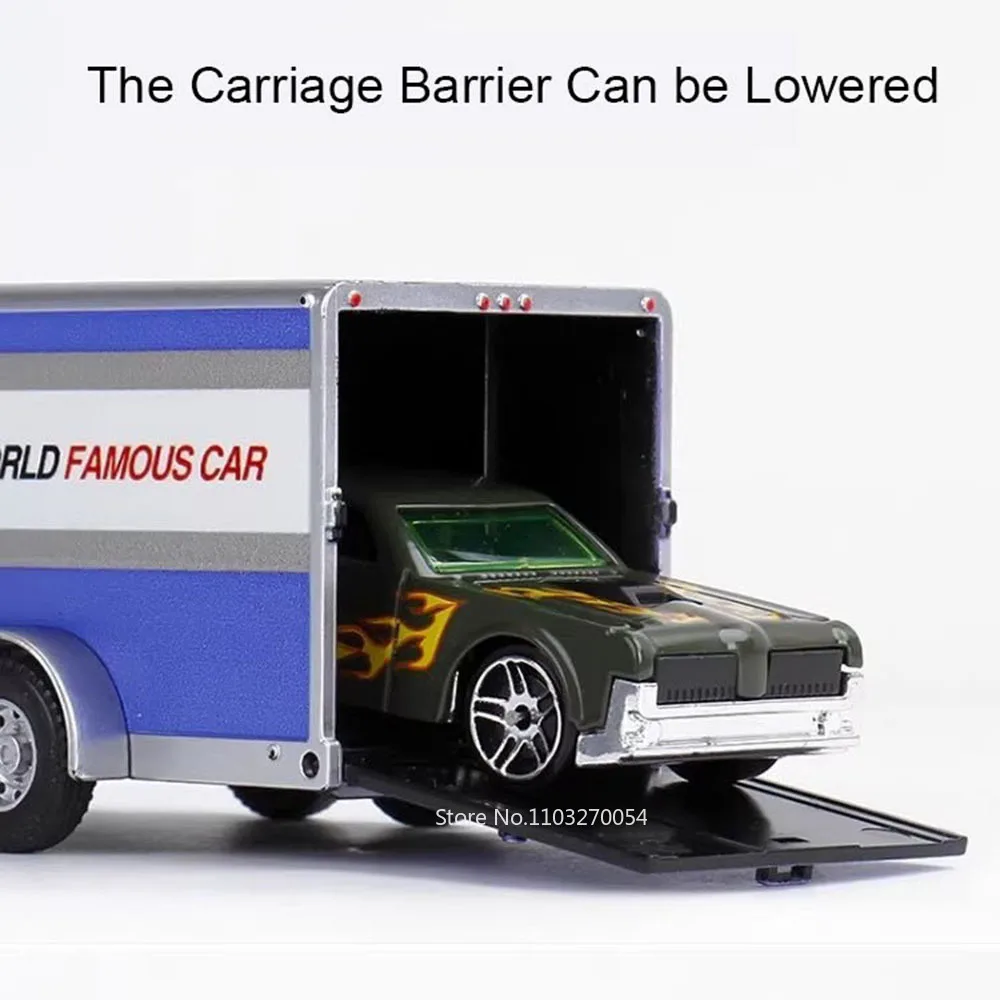 Remolque de contenedor 1:64, modelo de juguete fundido a presión de aleación, puerta trasera de coche, puede subir, vehículos en miniatura, regalo sorpresa para niños