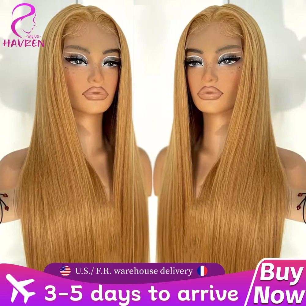 

27 Медовый блондин Прямые человеческие волосы Парики 13x4 13X6 Hd Парик фронтальной части шнурка 30 дюймов 220 Плотность Предварительно выщипанные бразильские парики для женщин