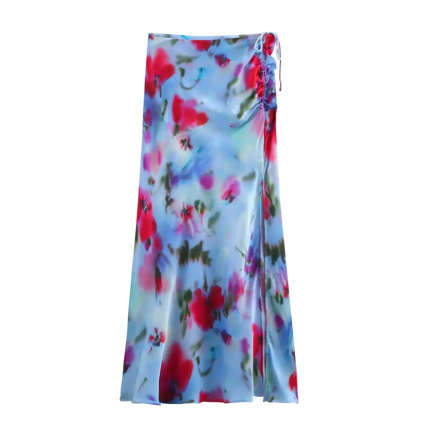 KONDALA Chic Print Flower Vintage Split Long Skirts Fashion 2025 Summer A-Line Woman Casual Holiday Beach Pleated Sheath Skirts