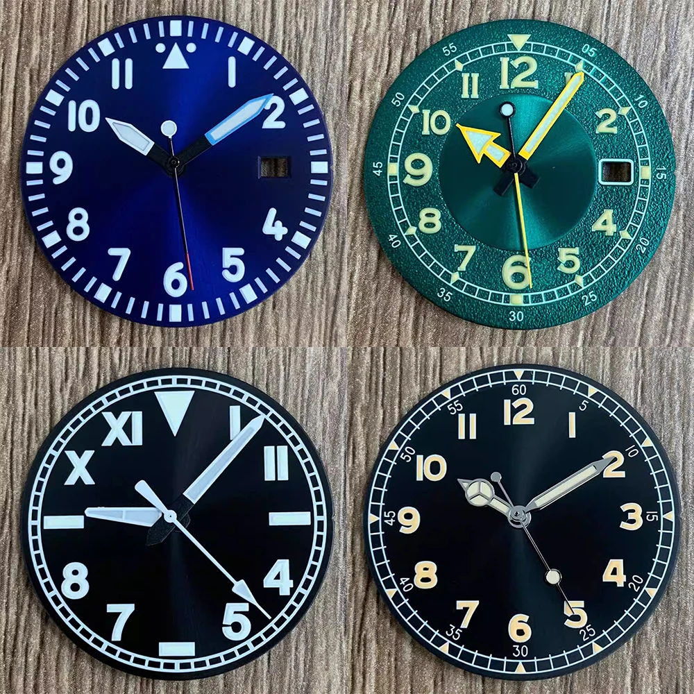 

Watch Dial 33.5mm, Green Luminous Watch Dial with Hands Set, for NH35/NH36/4R/7S Movement Single Calendar/No Calendar Watch Face