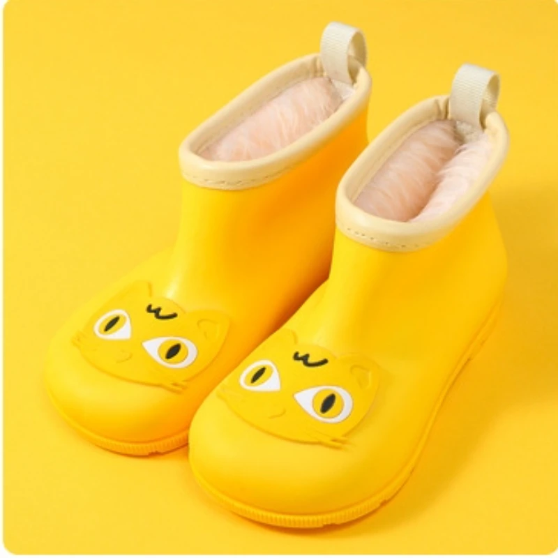 Botas De Lluvia Plush Rubber Boot for Children Winter Warm Boy Rain Shoe Anti Slip Girl Rain Boot Infant Kid RainGallop Kid Shoe