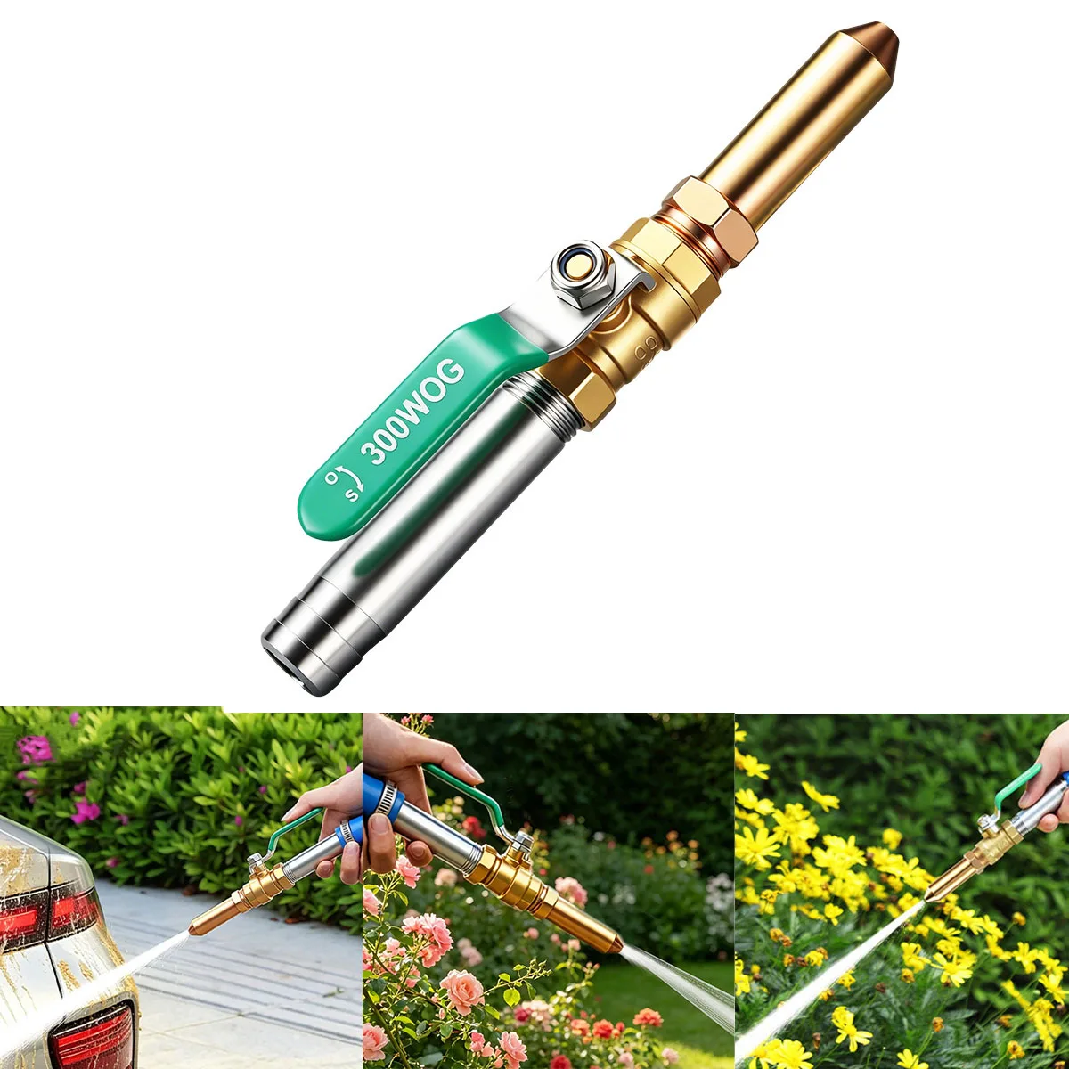 High Pressure Brass Water Gun Nozzle with Handle Shut Off Valve Sprayer Head for Car Wash Garden Irrigation Watering
