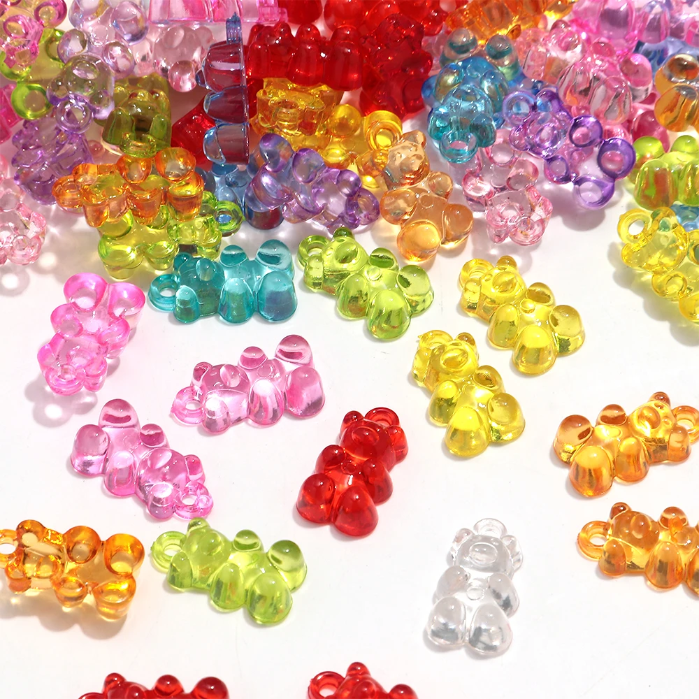60pcs/lot Colorful Bear Acrylic Beads Transparent Gummy Bear for DIY Jewelry Making Bracelet & Earring Components Christmas Gift