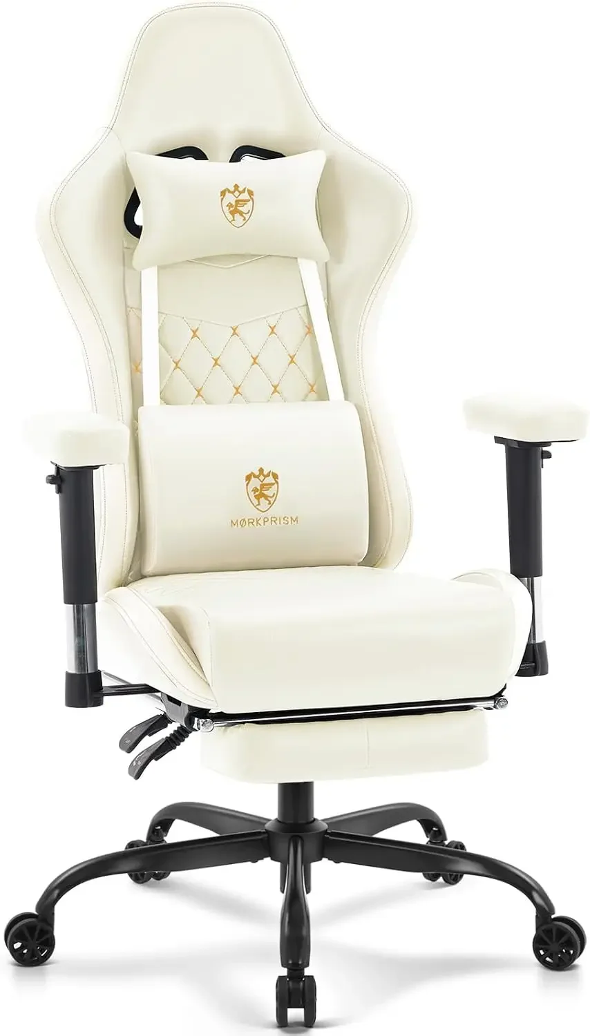 Gaming Chair,Computer Office Chair with Massage,Gel Pad,Ivory