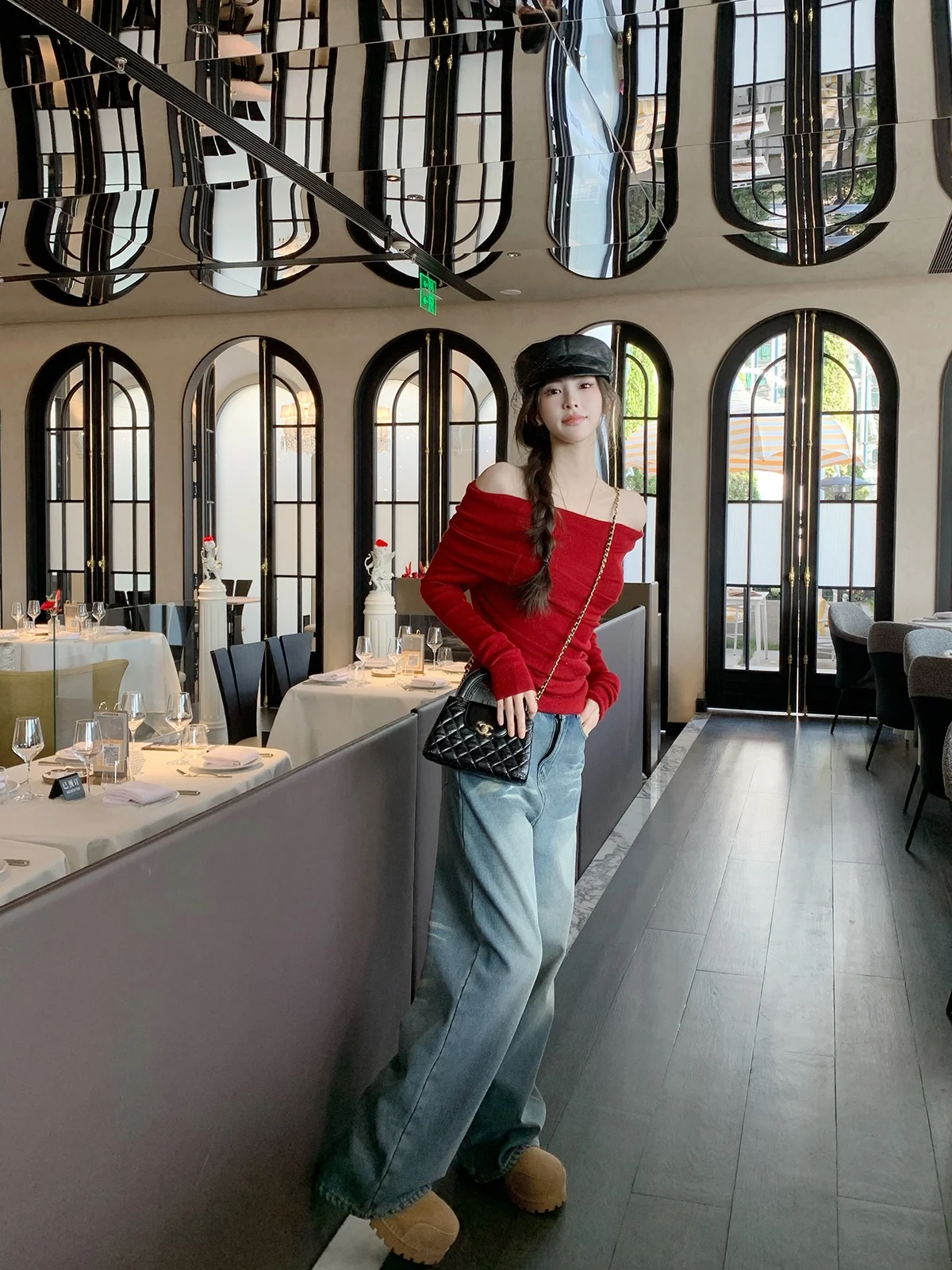 

Джинсы F Project с высокой талией, на флисовой подкладке, широкие, женские, зимние, универсальные, из хлопкового стрейч-денима, буткат, брюки