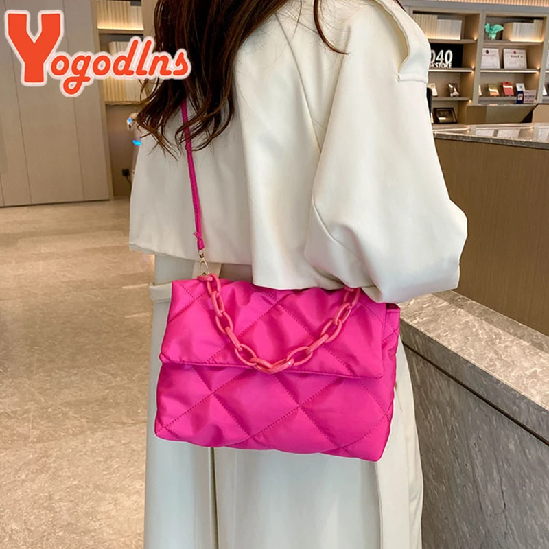 Yogodlns Large Capacity Crossbody Square Bags Casual Chain Women Underarm Bags Fashion Quilted All-match Winter Simple Shopping