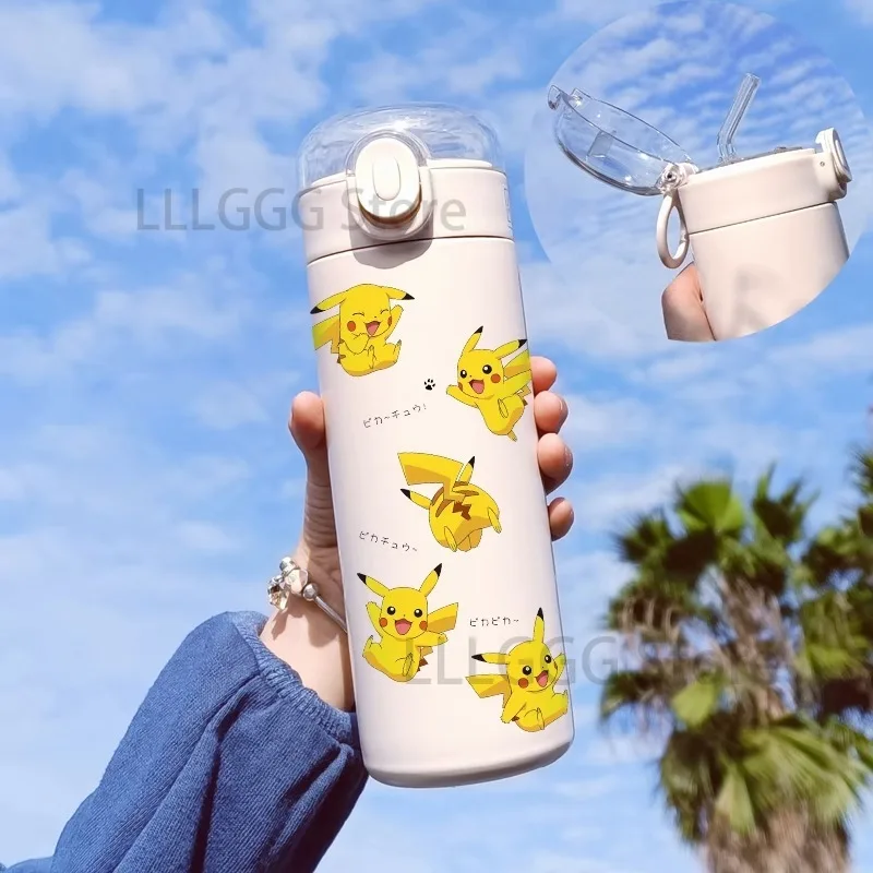 420ML Pokemon Pikachu Water Bottle Anime Portable Children Cold Insulation Cup Cute Cartoon Outdoor Sports Large Water Cup Gift