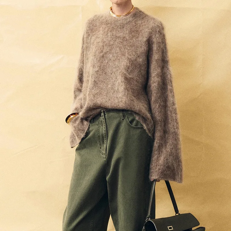 [MODX] Ultra Fine Mohair Oil Painting Mixed Color Irregular Hem Brushed Knit Loose Silhouette Wool