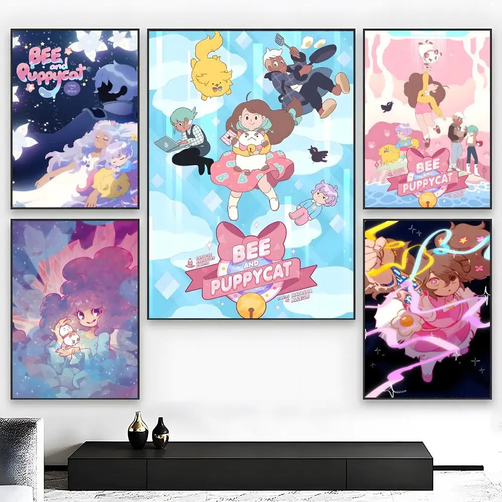 Dreamy Surreal Cartoon B-Bee and Puppy Cat Poster Wall art print art suitable for living room bedroom bar parlor home decor gift