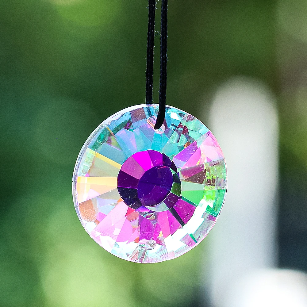 30MM AB Color Rainbow Laser Faceted Prism Double Hole Circle Round Glass Crystal Charm Chandelier Lamp Dangle Aurora Sun Catcher